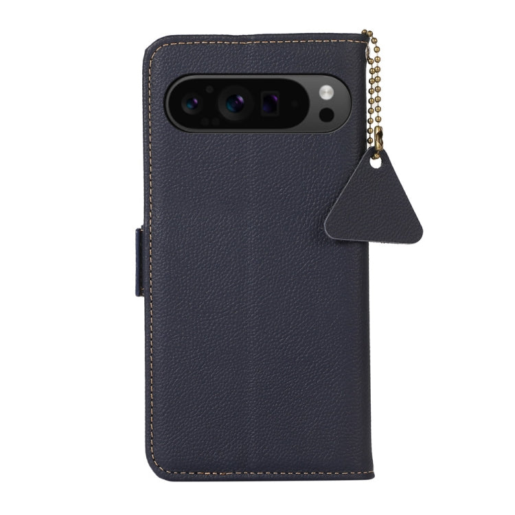 For Google Pixel 9 Pro Side-Magnetic TJ Genuine Leather RFID Phone Case(Blue) by buy2fix