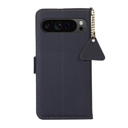 For Google Pixel 9 Pro Side-Magnetic TJ Genuine Leather RFID Phone Case(Blue) by buy2fix
