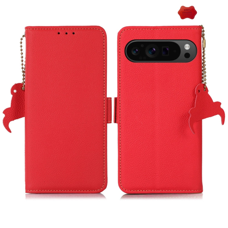 For Google Pixel 9 Pro Side-Magnetic TJ Genuine Leather RFID Phone Case(Red) by buy2fix