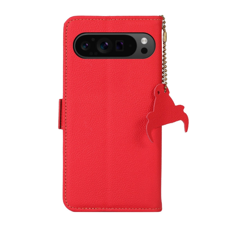For Google Pixel 9 Pro Side-Magnetic TJ Genuine Leather RFID Phone Case(Red) by buy2fix