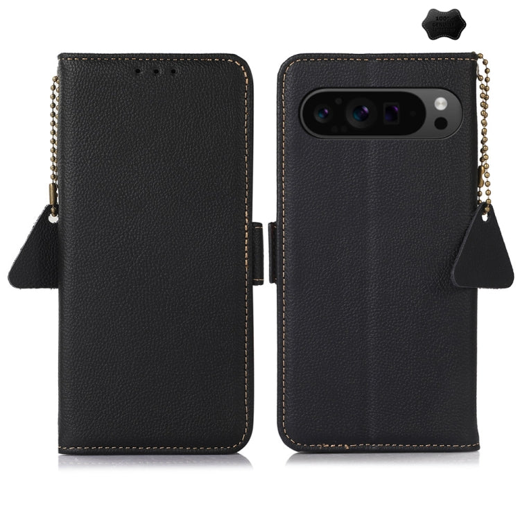 For Google Pixel 9 Pro Side-Magnetic TJ Genuine Leather RFID Phone Case(Black) by buy2fix
