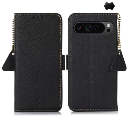 For Google Pixel 9 Pro Side-Magnetic TJ Genuine Leather RFID Phone Case(Black) by buy2fix