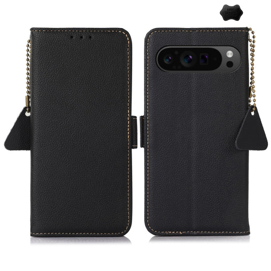 For Google Pixel 9 Pro Side-Magnetic TJ Genuine Leather RFID Phone Case(Black) by buy2fix