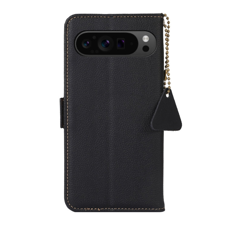 For Google Pixel 9 Pro Side-Magnetic TJ Genuine Leather RFID Phone Case(Black) by buy2fix