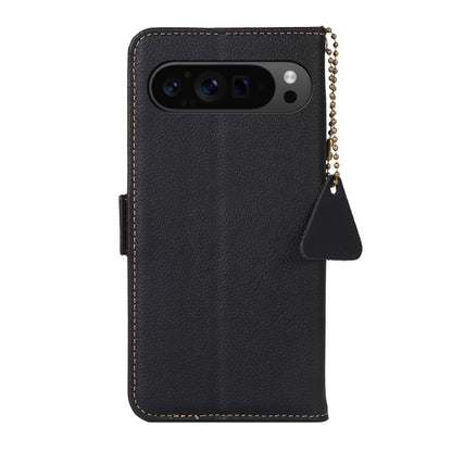 For Google Pixel 9 Pro Side-Magnetic TJ Genuine Leather RFID Phone Case(Black) by buy2fix