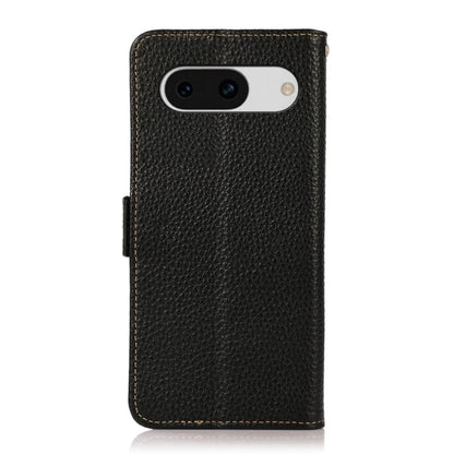 For Google Pixel 8a KHAZNEH Side-Magnetic Litchi Genuine Leather RFID Phone Case(Black) - Google Cases by buy2fix | Online Shopping UK | buy2fix