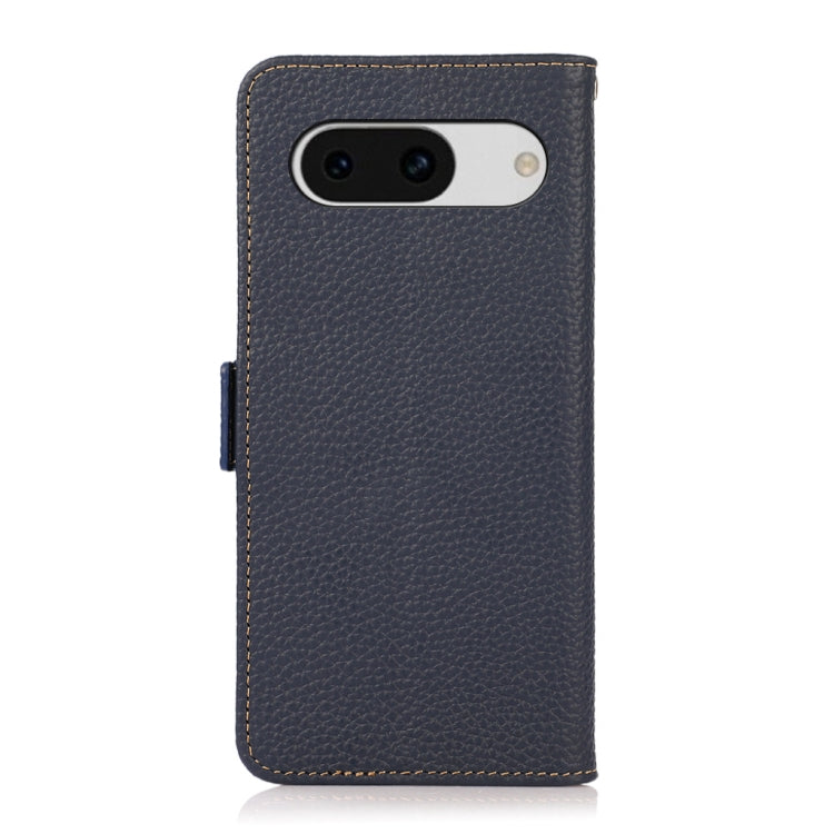 For Google Pixel 8a KHAZNEH Side-Magnetic Litchi Genuine Leather RFID Phone Case(Blue) - Google Cases by buy2fix | Online Shopping UK | buy2fix