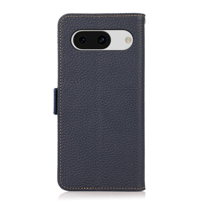 For Google Pixel 8a KHAZNEH Side-Magnetic Litchi Genuine Leather RFID Phone Case(Blue) - Google Cases by buy2fix | Online Shopping UK | buy2fix