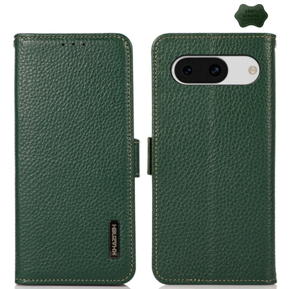 For Google Pixel 8a KHAZNEH Side-Magnetic Litchi Genuine Leather RFID Phone Case(Green) - Google Cases by buy2fix | Online Shopping UK | buy2fix