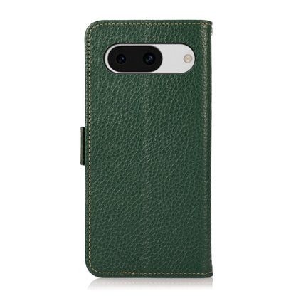 For Google Pixel 8a KHAZNEH Side-Magnetic Litchi Genuine Leather RFID Phone Case(Green) - Google Cases by buy2fix | Online Shopping UK | buy2fix