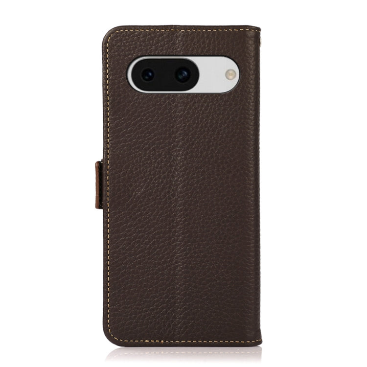 For Google Pixel 8a KHAZNEH Side-Magnetic Litchi Genuine Leather RFID Phone Case(Brown) - Google Cases by buy2fix | Online Shopping UK | buy2fix