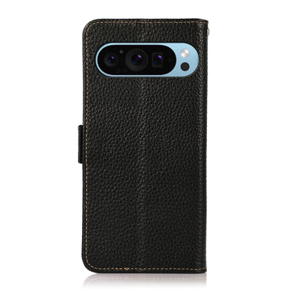 For Google Pixel 9 KHAZNEH Side-Magnetic Litchi Genuine Leather RFID Phone Case(Black) by buy2fix