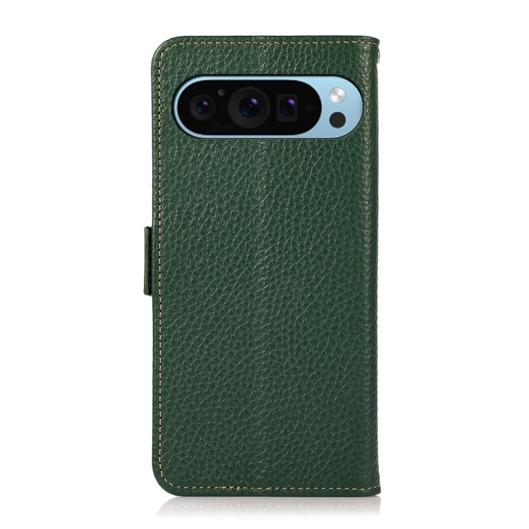 For Google Pixel 9 KHAZNEH Side-Magnetic Litchi Genuine Leather RFID Phone Case(Green) by buy2fix