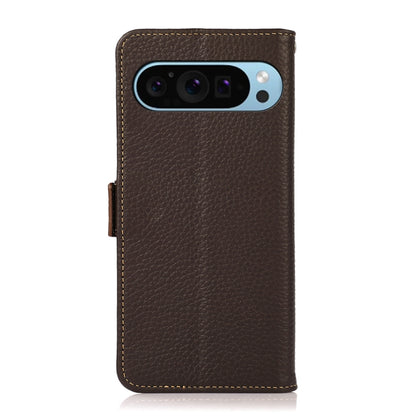 For Google Pixel 9 KHAZNEH Side-Magnetic Litchi Genuine Leather RFID Phone Case(Brown) by buy2fix