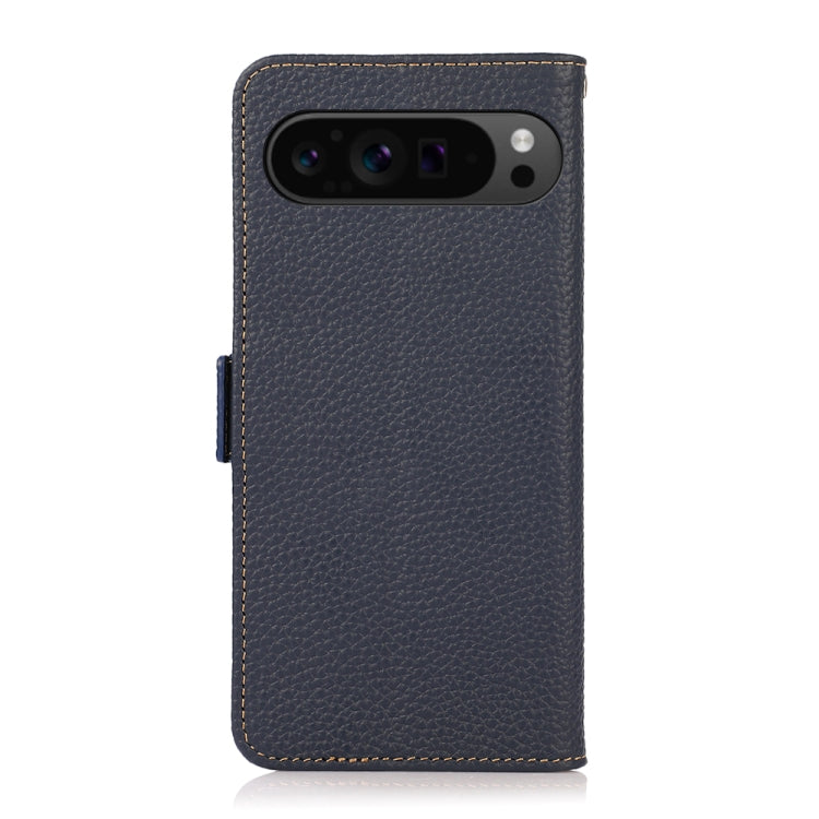 For Google Pixel 9 Pro KHAZNEH Side-Magnetic Litchi Genuine Leather RFID Phone Case(Blue) by buy2fix
