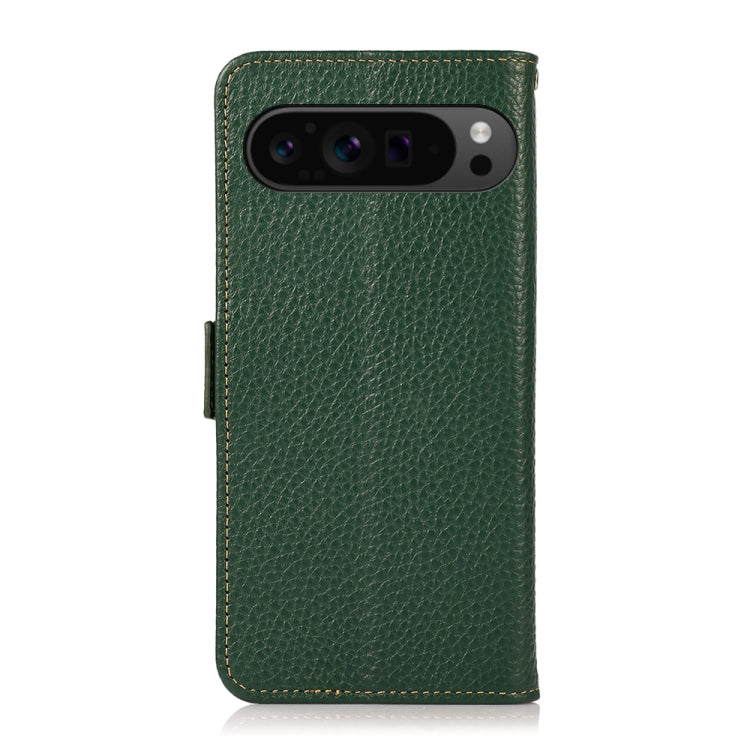 For Google Pixel 9 Pro KHAZNEH Side-Magnetic Litchi Genuine Leather RFID Phone Case(Green) by buy2fix