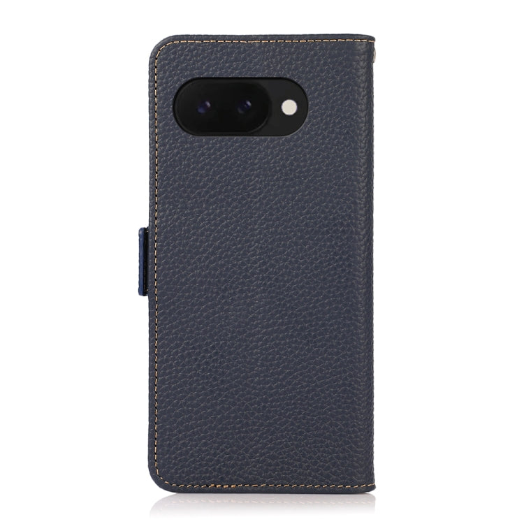 For Google Pixel 9a KHAZNEH Side-Magnetic Litchi Genuine Leather RFID Phone Case(Blue) - Google Cases by buy2fix | Online Shopping UK | buy2fix