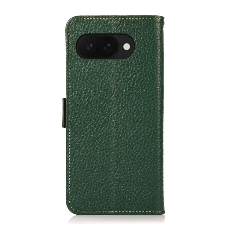 For Google Pixel 9a KHAZNEH Side-Magnetic Litchi Genuine Leather RFID Phone Case(Green) - Google Cases by buy2fix | Online Shopping UK | buy2fix