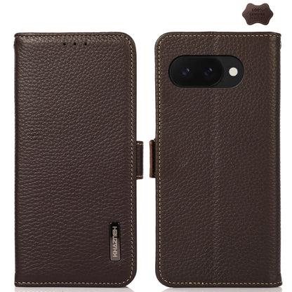 For Google Pixel 9a KHAZNEH Side-Magnetic Litchi Genuine Leather RFID Phone Case(Brown) - Google Cases by buy2fix | Online Shopping UK | buy2fix