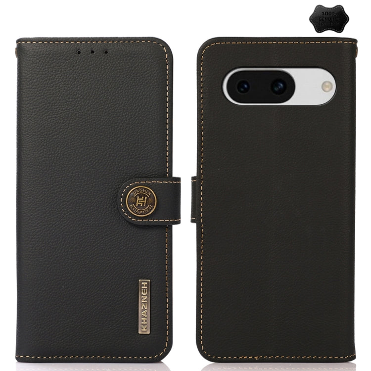 For Google Pixel 8a KHAZNEH Custer Genuine Leather RFID Phone Case(Black) - Google Cases by buy2fix | Online Shopping UK | buy2fix