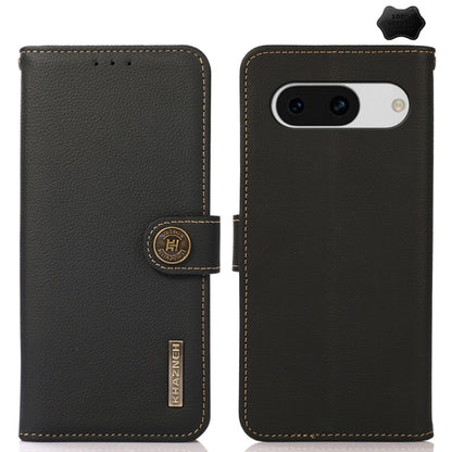 For Google Pixel 8a KHAZNEH Custer Genuine Leather RFID Phone Case(Black) - Google Cases by buy2fix | Online Shopping UK | buy2fix