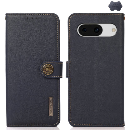 For Google Pixel 8a KHAZNEH Custer Genuine Leather RFID Phone Case(Blue) - Google Cases by buy2fix | Online Shopping UK | buy2fix