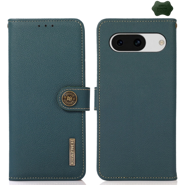 For Google Pixel 8a KHAZNEH Custer Genuine Leather RFID Phone Case(Green) - Google Cases by buy2fix | Online Shopping UK | buy2fix
