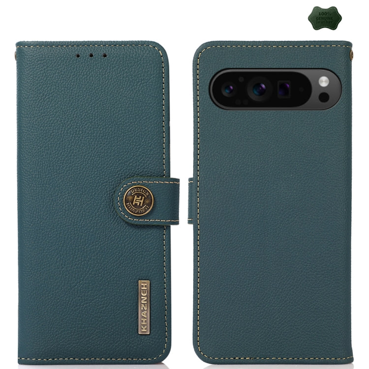 For Google Pixel 9 Pro KHAZNEH Custer Genuine Leather RFID Phone Case(Green) by buy2fix