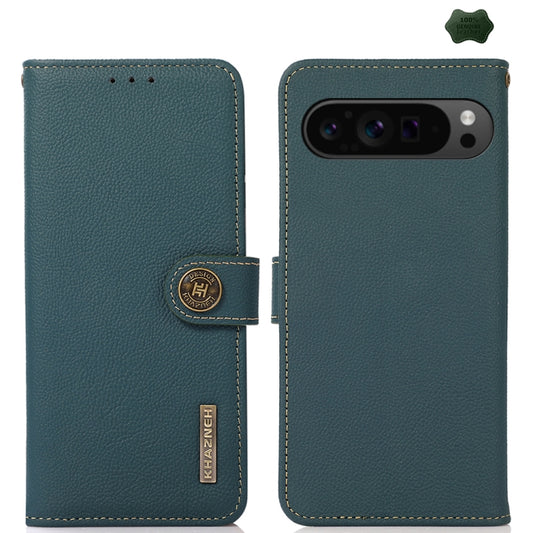 For Google Pixel 9 Pro KHAZNEH Custer Genuine Leather RFID Phone Case(Green) by buy2fix