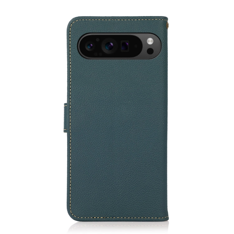 For Google Pixel 9 Pro KHAZNEH Custer Genuine Leather RFID Phone Case(Green) by buy2fix