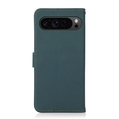 For Google Pixel 9 Pro KHAZNEH Custer Genuine Leather RFID Phone Case(Green) by buy2fix