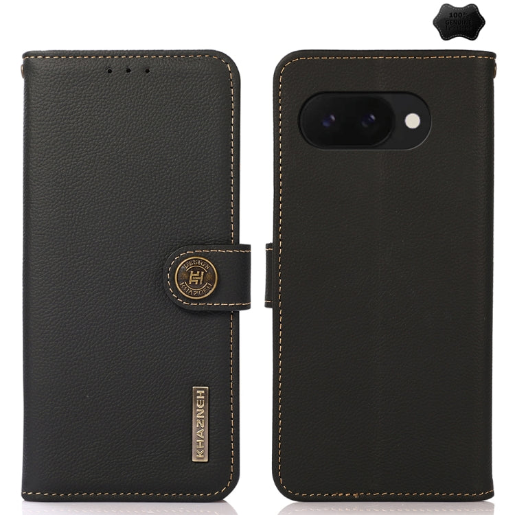 For Google Pixel 9a KHAZNEH Custer Genuine Leather RFID Phone Case(Black) - Google Cases by buy2fix | Online Shopping UK | buy2fix