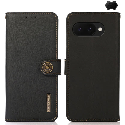 For Google Pixel 9a KHAZNEH Custer Genuine Leather RFID Phone Case(Black) - Google Cases by buy2fix | Online Shopping UK | buy2fix