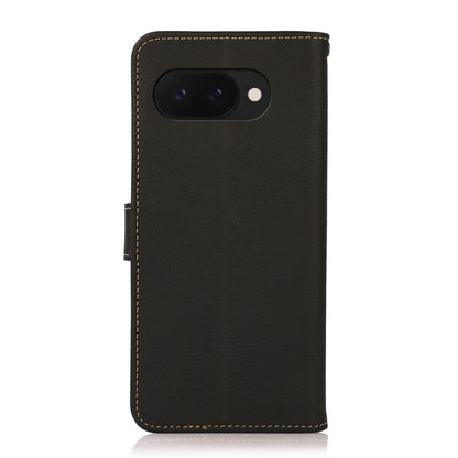 For Google Pixel 9a KHAZNEH Custer Genuine Leather RFID Phone Case(Black) - Google Cases by buy2fix | Online Shopping UK | buy2fix