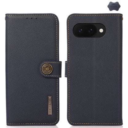 For Google Pixel 9a KHAZNEH Custer Genuine Leather RFID Phone Case(Blue) - Google Cases by buy2fix | Online Shopping UK | buy2fix