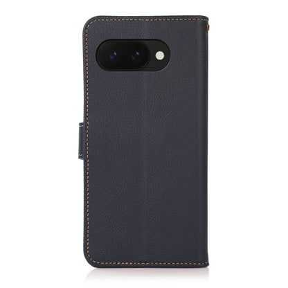 For Google Pixel 9a KHAZNEH Custer Genuine Leather RFID Phone Case(Blue) - Google Cases by buy2fix | Online Shopping UK | buy2fix