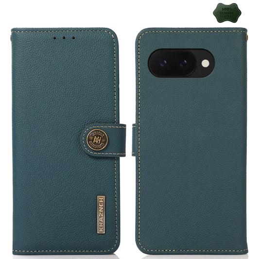 For Google Pixel 9a KHAZNEH Custer Genuine Leather RFID Phone Case(Green) - Google Cases by buy2fix | Online Shopping UK | buy2fix