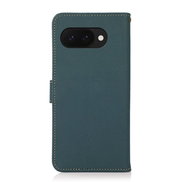 For Google Pixel 9a KHAZNEH Custer Genuine Leather RFID Phone Case(Green) - Google Cases by buy2fix | Online Shopping UK | buy2fix