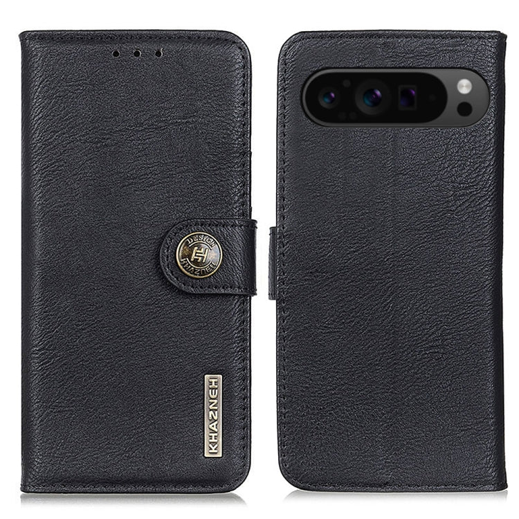 For Google Pixel 10 Pro / 9 Pro KHAZNEH Cowhide Texture Horizontal Flip Leather Phone Case(Black) - Google Cases by buy2fix | Online Shopping UK | buy2fix