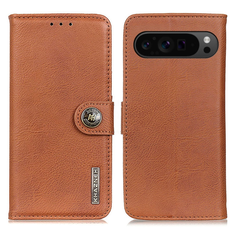 For Google Pixel 10 Pro / 9 Pro KHAZNEH Cowhide Texture Horizontal Flip Leather Phone Case(Brown) by buy2fix