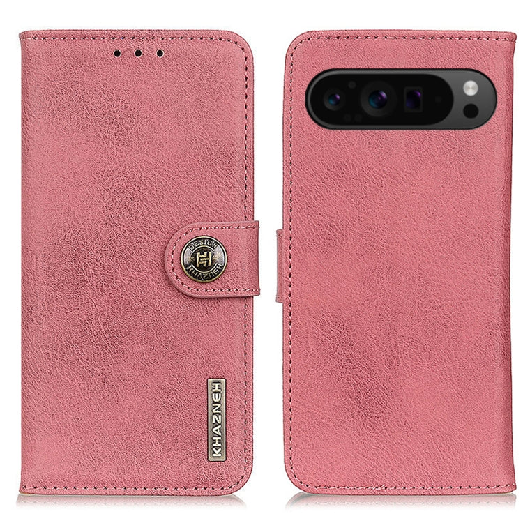 For Google Pixel 10 Pro / 9 Pro KHAZNEH Cowhide Texture Horizontal Flip Leather Phone Case(Pink) by buy2fix