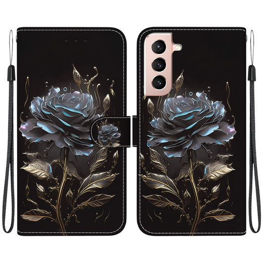 For Samsung Galaxy S21 5G Crystal Texture Colored Drawing Leather Phone Case(Black Rose)