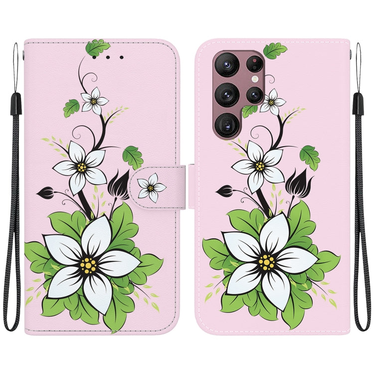 For Samsung Galaxy S22 Ultra 5G Crystal Texture Colored Drawing Leather Phone Case(Lily) by buy2fix