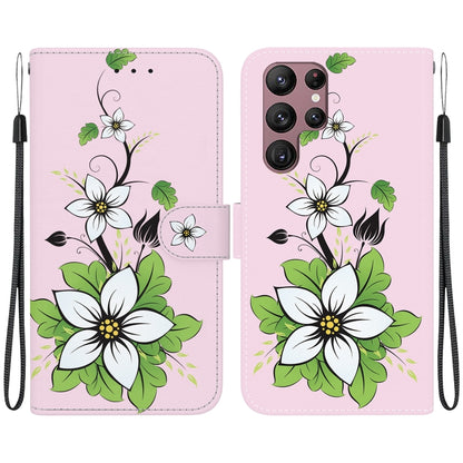 For Samsung Galaxy S22 Ultra 5G Crystal Texture Colored Drawing Leather Phone Case(Lily) by buy2fix