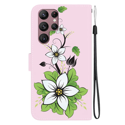 For Samsung Galaxy S22 Ultra 5G Crystal Texture Colored Drawing Leather Phone Case(Lily) by buy2fix