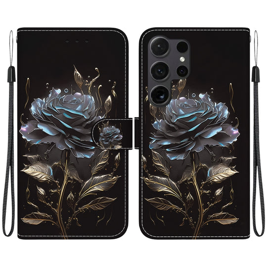 For Samsung Galaxy S24 Ultra 5G Crystal Texture Colored Drawing Leather Phone Case(Black Rose)