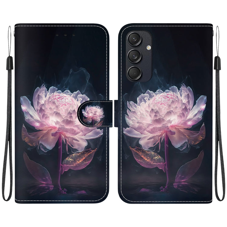 For Samsung Galaxy M55 Crystal Texture Colored Drawing Leather Phone Case(Purple Peony) by buy2fix