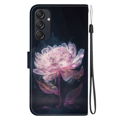 For Samsung Galaxy M55 Crystal Texture Colored Drawing Leather Phone Case(Purple Peony) by buy2fix