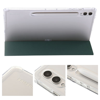 For Samsung Galaxy Tab S10 FE / S9 FE / S9 3-Fold Clear Acrylic Leather Tablet Case(Deep Green) - Galaxy Tab S9 Cases by buy2fix | Online Shopping UK | buy2fix