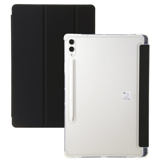 For Samsung Galaxy Tab S9+ 3-Fold Clear Acrylic Leather Tablet Case(Black)